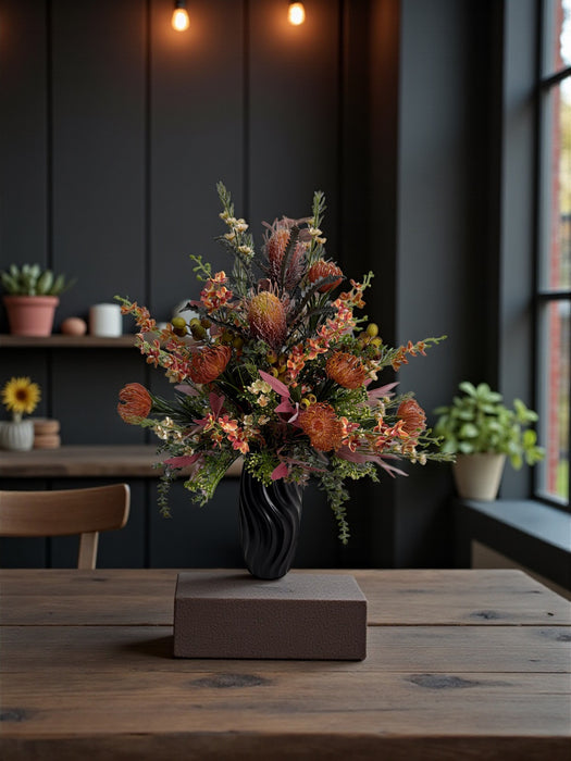 Artificial Australian Native Floral Arrangement in Black Vase